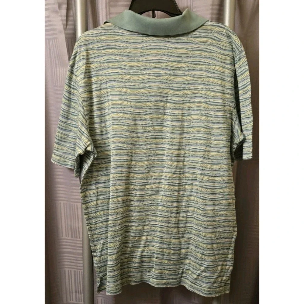 Bugatchi Uomo Mens Polo Shirt Size Large Wavy Striped Green‎ Short Sleeve